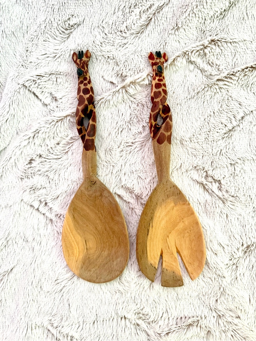 Made in Africa Hand-Carved Giraffe Wooden Salad Servers - Brown